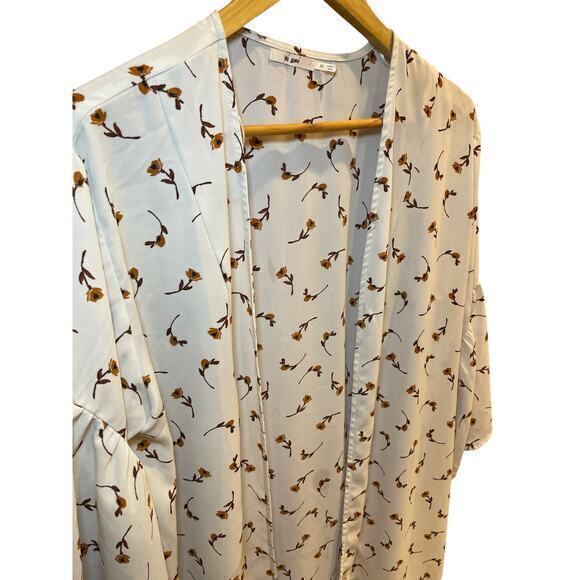 Mi Ami Kimono Shirt Women's Medium Ivory Floral Bell Sleeve Open Front Boho - Picture 4 of 9